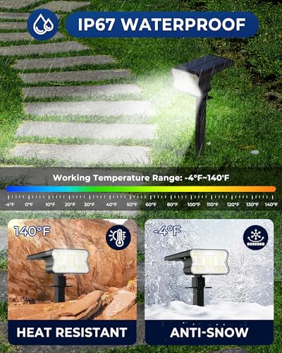 HGGH Solar Lights Outdoor Waterproof IP67, 60 LED 3 Lighting Modes Solar Spot Lights Outdoor for Yard Garden Pathway Landscape, Auto On/Off, Function 2 in 1(Cool White, 4 Pack) - color: Cool White