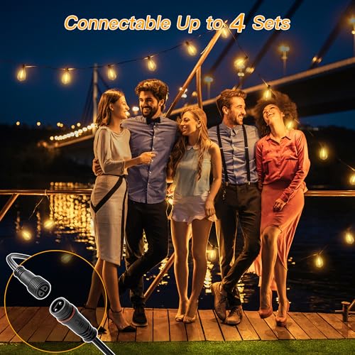 Ollny S11 50FT Outdoor String Lights with Remote, 3 Modes Dimmable Timers Waterproof Connectable Outside Lights, 24+2 LED Spare Bulbs Dusk to Dawn Hanging Light for Yard Balcony Camping Gazebo Garden - size: 50FT, style: S11-50FT(Remote)