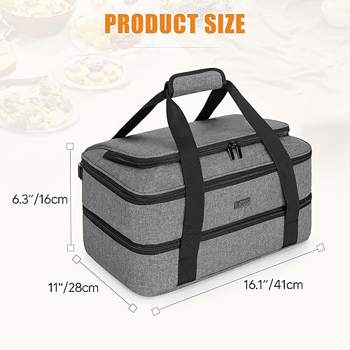 Trunab Casserole Carrier for Hot or Cold Food Insulated Casserole Dish Carrier Thermal Tote Bag for Picnic, Fits 9"×13" Baking Dish, 11 x 15 Foil Pans, Grey