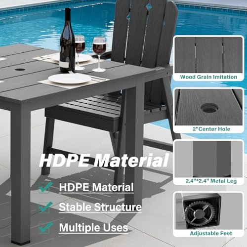 5-Piece Patio Dining Set, Outdoor Dining Set for 4, HDPE All-Weather Outdoor Furniture with 35.43” Umbrella Hole Table, 4 Armchairs, Gray - color: Grey, size: 4 Armchairs