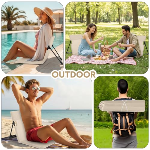 Jetec Foldable Floor Backrest Chair Portable Camping Chair with Storage Bag Light Weight Lazy Seat for Indoor Outdoor Bed Ground Park Lawn Concerts Beach Hiking - color: Beige, size: Regular