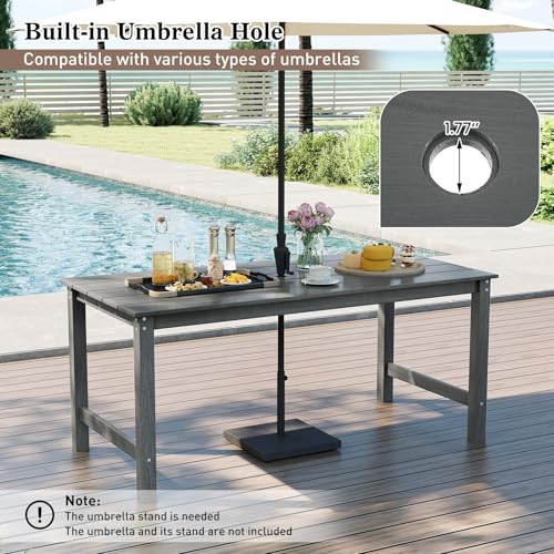 Tangkula 3 Pieces Outdoor HDPE Dining Table Set with 2 Benches, Weather Resistant Patio Furniture Set with 1.77” Umbrella Hole and Wood-Like Surface for Garden, Backyard and Poolside (Gray, 3 Pcs) - color: Grey, size: 3 Pcs