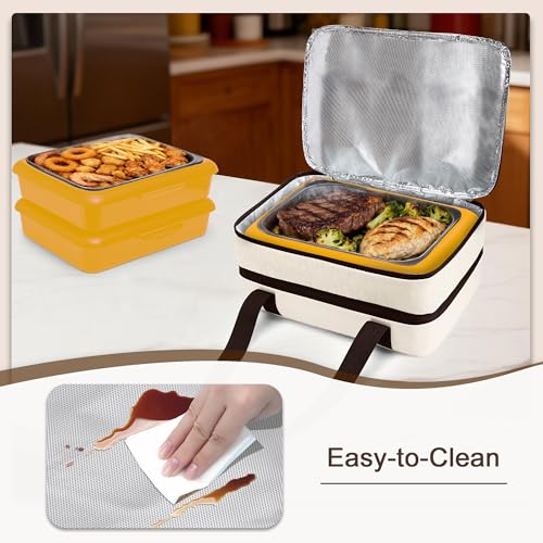 Trunab Insulated Casserole Carrier for Hot or Cold Food, Double Thermal Food Containers, Fit 9x13 Inches Baking Dish Foil Pans, For Picnic Cookouts, Potluck Parties, Beach,Beige (Beige) - color: Beige