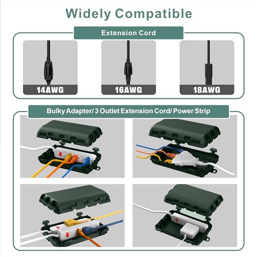 Outdoor Waterproof Electrical Box, Large Extension Cord Cover (9.05x6.61x2.67inch) Plug Protector Cable Connection Safety Box IP54 Water-resistant for Power Strip, Holiday Light and Decorations, Green - color: Green