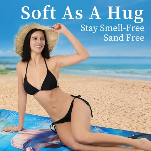 Microfiber Beach Towels 70''x35'' Extra Large Oversized 2 Pack Quick Dry Sand Free Blue White Striped Towel Cute Dolphin for Adults Women,For Pool Spa Swim Travel Yoga - Portable&Lightweight - color: 2 Pack Dolphin Upgraded Version