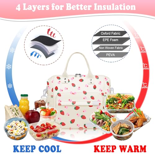 TuErCao Strawberry Cake Lunch Box for Women, Adult Insulated Lunch Bag for Work for Teacher Nurse Mom, Ladies Lunch Tote Bag, Loncheras para Mujer de Trabajo - color: A21: Strawberry Cake, size: Large