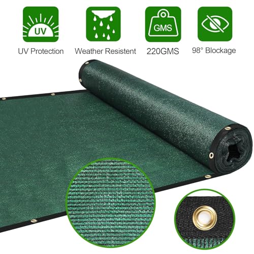 Privacy Fence Screen,with Gloves, 5X50FT Heavy Duty 220GSM 98% Blockage Privacy Screen Fence for Outdoor Wall Garden Yard Backyard (Dark Green) - color: Green, size: 5x50 Ft