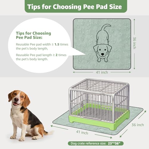 LOOBANI Washable Pee Pads for Dogs: 2 Pack Super Absorbent Reusable Puppy Pads, Leakproof and Waterproof Dog Training Pads Whelping Pads for Potty, Floor, Crate, Couch Bed and Travel, 36"x41" - color: Green Dog Element, size: 36"x41"(Pack of 2)