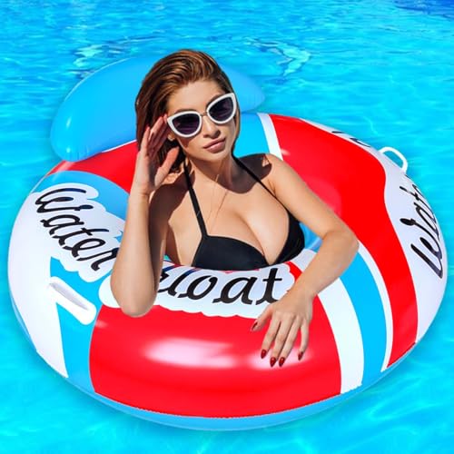 SUNSHINEMALL Inflatable Pool Floats Adult Swimming Rings Pool Floaties Accessories Lake Water Floats Beach Air Sofa Inflatable Lounge Chairs Rafts - color: Red