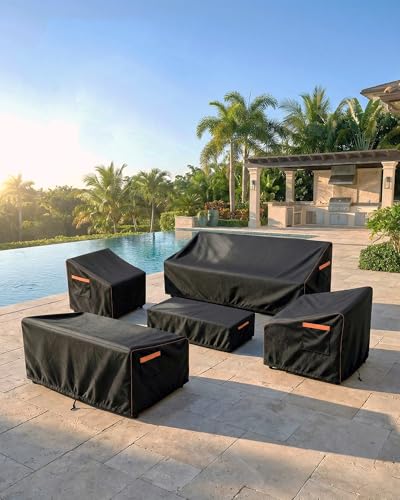 Outdoor Patio Furniture Cover Rectangular, Heavy Duty 600D Waterproof Cover for Table & Chair Set, Windproof,UV Resistant, All-Season Protection for Backyard,Deck & Garden,111" L x 74" W x 28" H,Black - color: Rectangle Cover-Black, size: 111 x 74 x 28 in