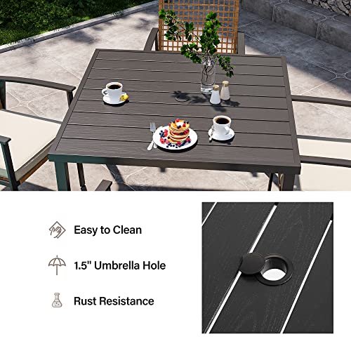 LAUSAINT HOME 5 Pieces Outdoor Patio Dining Set, Wicker Patio Furniture Set of 4 Chairs with Soft Cushion and Square Table with Umbrella Hole, Conversation Set for Backyard, Garden and Poolside - color: Pe Rattan Black Standard Chairs, size: 5-Piece