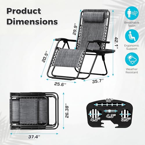 Homall Zero Gravity Chair Patio Folding Lawn Outdoor Lounge Reclining Chair with Cup Holder Pillows for Poolside Backyard and Beach Set of 4 Double Grey - color: Double Grey, size: 4 PCS