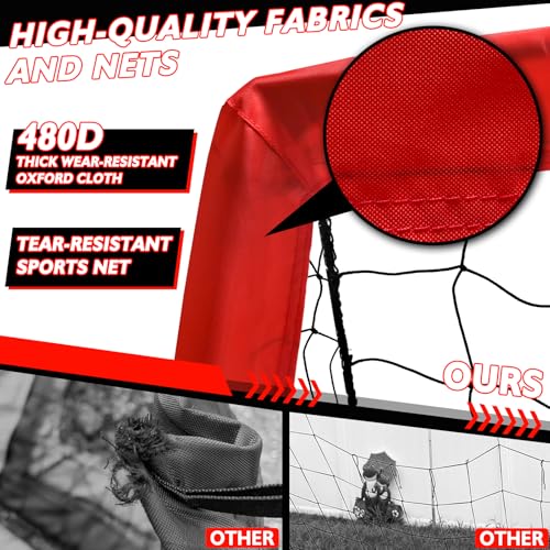 2 of 5×3 6x4 9x5 FT Portable Kids Soccer Goals Set, Foldable Soccer Practice Nets for Backyard with Carrying Bag for Toddler Youth Pop Up Soccer Training Equipment Indoor Outdoor Sports Game Gift - color: Red, style: 5x3FT