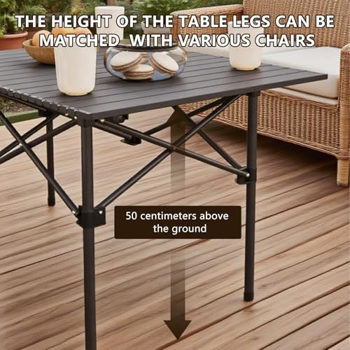 Lightweight Folding Camping Table, Portable Aluminum Outdoor Table with Carry Bag, Compact Collapsible Table for Picnic, Beach, BBQ & Camping – Black