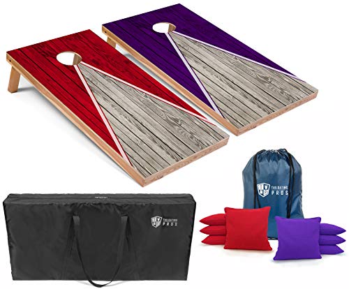Tailgating Pros Pyramid Design Lightweight Cornhole Board Set w/Built-in LEDs - 4'x2' Regulation Cornhole Game - color: Red/Purple