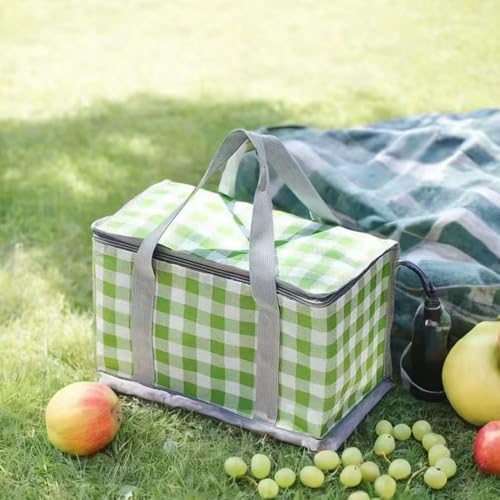 Insulated Picnic Bag Cooler Reusable, Beach Bag Cooler Bags with Zippered Top - Insulated Bag for Hot or Cold,Picnic Basket Collapsible, Picnic,Beach, Outdoor (13.8x7.9x7.9 in) - color: Green