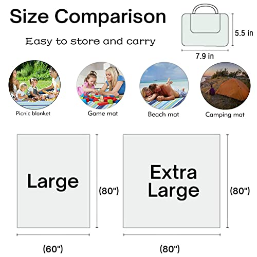 K Y KANGYUN 80x80 in Extra Large Picnic Blanket Outdoor Beach Blankets, Water-Resistant Foldable Sandproof Blankets Cute Picnic Mat for Beach, Camping Grass Lawn Park Mats (Tan Gingham) - color: Light Brown, size: 6'8" x 6'8"
