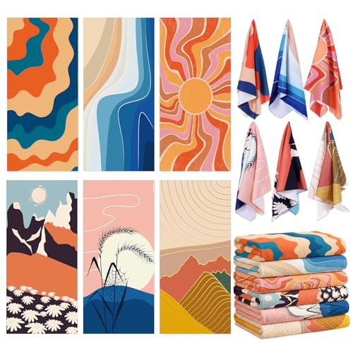 Peryiter 6 Pcs Boho Oversized Microfiber Beach Towels 59 x 28 Inch Sand Free Quick Dry Large Pool Towels Absorbent Camping Travel Blanket Set for Women Men Bath Beach - color: Earthy Color, size: 59 x 28 Inch, style: Boho Style