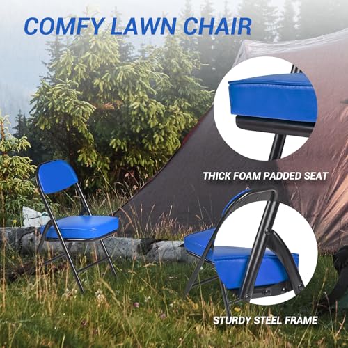 Mini Padded Folding Chairs, Garage Stool, Portable Camping Chair with Cushion, Lightweight Lawn Chair, for Outdoor Sports Events, Patio, Fishing, Hiking, Hunting, Picnic, Beach (Blue) - color: Blue