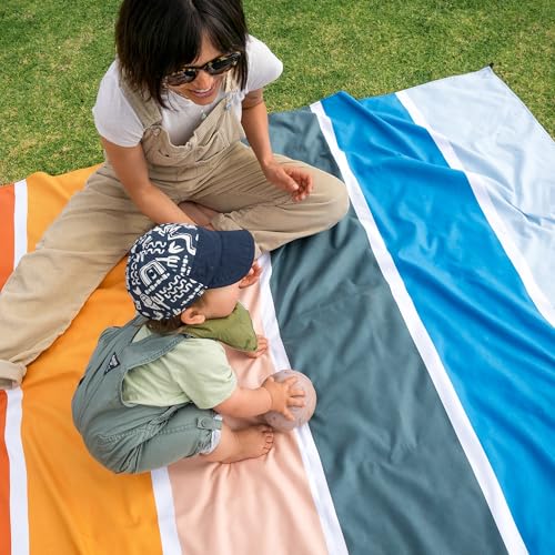 Nomadix Festival Blanket - Perfect for Picnics, Camping, & Lawn Seating - Plush Top & Water Resistant Base - Made with Post Consumer Recycled Materials - Stripes Retro - 60x72 in - color: Stripes Retro