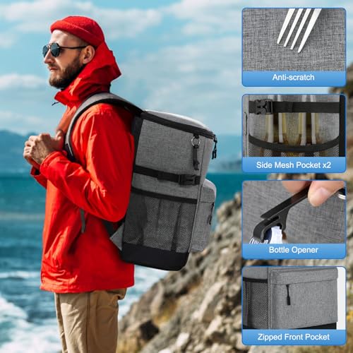 Tenot Cooler Backpack 33/40 Cans Backpack Coolers Insulated Leak Proof Soft Beach Cooler Bag for Men Women Ice Chest Backpack Camping Hiking Picnic Travel Cooler Lunch Backpack - color: Light Grey, size: 33 Cans