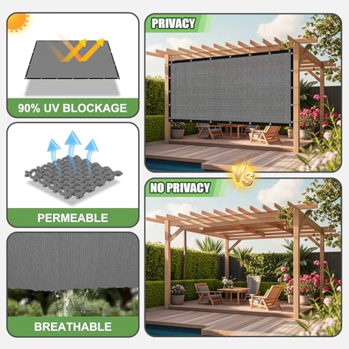 90% Outdoor Sun Shade Cloth, 6'×12' Pergola Shade Cover with Grommets, Privacy Screen Sunshades for Patio Garden Backyard Plant, Light Grey - color: Light Grey, size: 0 6 X 1 2 FT