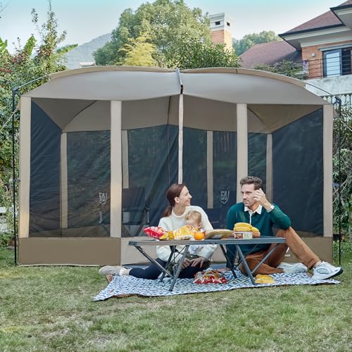 EVER ADVANCED Magnetic Screen House Room 11x9ft, Hands-Free Entry,Screenhouse with Sun Protection for Camping&Picnic, 11x9ftCamping Tent Canopy Shelter with Mesh, Brown - color: Brown