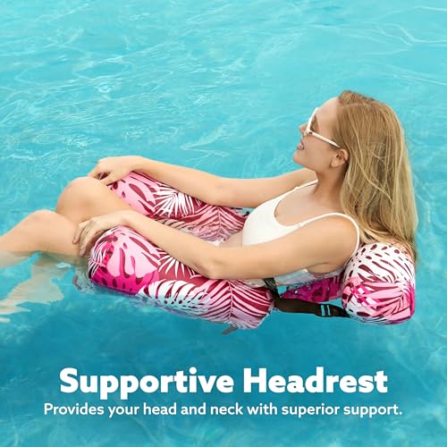 SLOOSH Inflatable Pool Floats Adult,2 Packs Floating Lounge Chairs,Blow up Pool Noodles for Adult Heavy Duty,Floating Chair for Party Summer Water Beach Lake Fun - style: Tropical Leaves-Pink,Blue