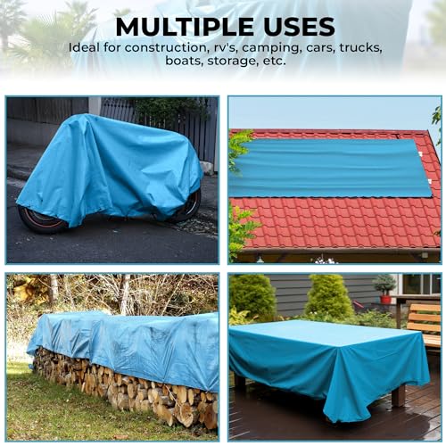 Tarps Heavy Duty Waterproof 16x20-12 mil Thick Camping Tent - Blue Tarp 16x20 UV Resistant, Rip & Tear Proof with Metal Grommets – Multipurpose Use for Camping, Tent, Boat, RV, Car, & Pool Cover - size: 16'x20'