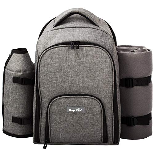 Hap Tim Picnic Basket Backpack for 4 Person with Insulated Cooler Compartment, Wine Holder, Fleece Blanket, Cutlery Set, Engagement Gifts for Couples, Bridal Shower Gift, Wedding Registry Gifts (3263) - color: Gray1, size: 4 Person