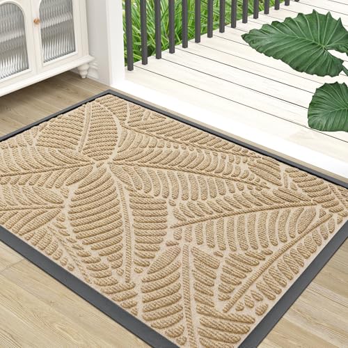 Colorxy Waterproof Doormat, Sturdy Natural Rubber Front Indoor Mat, Non Slip Low Profile Indoor Outdoor Door Mats, Stain and Fade Resistant Floor Mat, Easy Clean Patio Entrance Mat, 47x32, Beige - color: Beige, size: 47" X 32"