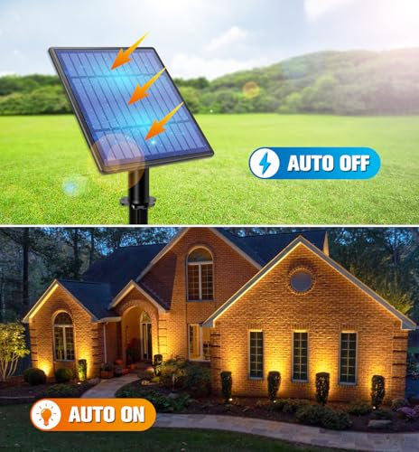 APONUO Metal Solar Spot Lights Outdoor with 9.8ft Cable Solar Powered Landscape Lighting Low Voltage IP65 Waterproof Auto On/Off for Outside Garden Yard Landscape Pathway Garage-Warm White(2-in-1) - color: Warm White, size: 2-IN-1