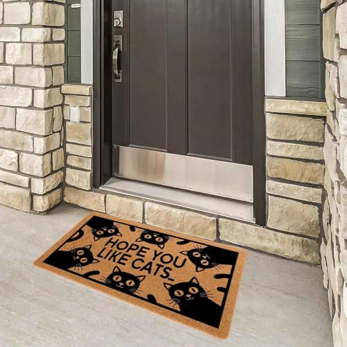 Funny Artificial Coir Doormat - Hope You Like Cats - with Heavy Duty Anti-Slip Backing Durable Porch Welcome Mats 29.5 x 17 inch - color: Hope You Like Cats