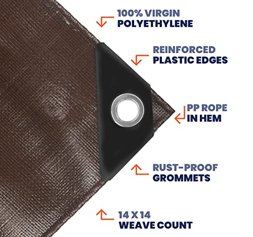 Extra Heavy Duty 14 Mil Tarp Cover, Waterproof, UV Resistant, Rip and Tear Proof, Poly Tarpaulin with Reinforced Edges for Roof, Camping, Patio, Pool, Boat (Brown/Black 6′ X 8′) - color: Brown/Black-14 Mil, size: 6′ X 8′
