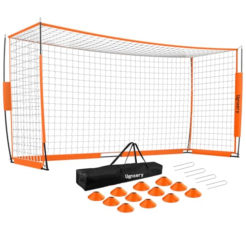 Portable Soccer Goal, Detachable 12x6 FT Soccer Goals Net for Backyard, Quick Setup Training Equipment with 1 Carry Bag, 12 Training Cones - color: Orange