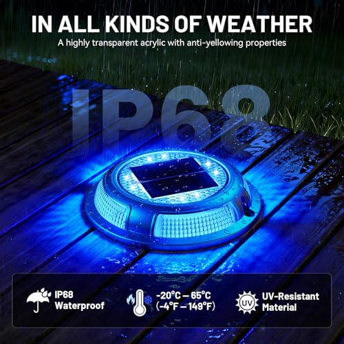 Solar Driveway Lights, 12 Pack Heavy Duty Driveway Lights Solar Powered 2 Color Mode (Cool White/Blue) IP68 Waterproof Outdoor Solar Deck Lights with Ground Stake for Pathway Garden Yard Walkway Dock - color: Cool White & Blue, size: 12 Pack
