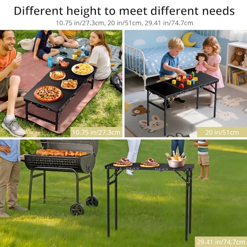 Anbte 3ft Tri-fold Camping Table Max 29.5", 3 Adjustable Heights Aluminum Folding Camping Table with Storage Bag, Lightweight, Portable Handle for Travel Outdoor Beach Picnic, 35" x 16", Black - size: 35.4“l X 16"w X 29.5h"