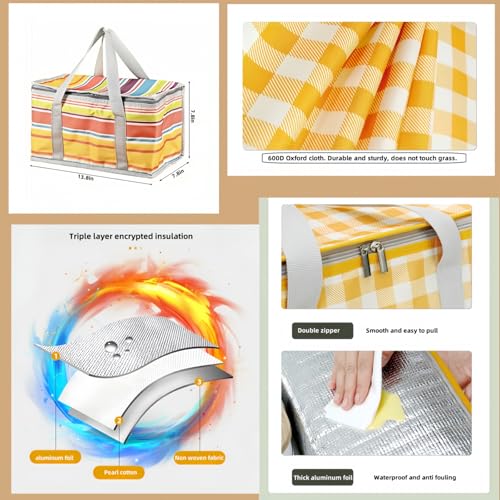 2pcs Insulated Picnic Bag Reusable Cooler Bags with Zipper Top, Foldable Picnic Basket for Food Storage，Portable Picnic Basket for Outdoor Camping, Party, Beach Trip (C) - color: C