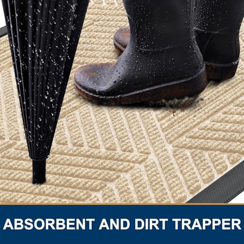 Smiry Front Door Mat Outside Entrance, Heavy Duty Sturdy Natural Rubber Doormat, Trap Dirt and Moisture, Easy Clean Low Profile Mats for Indoor Outdoor Entry, Irregular Triangle (47x32, Beige) - color: Beige, size: 47" X 32"