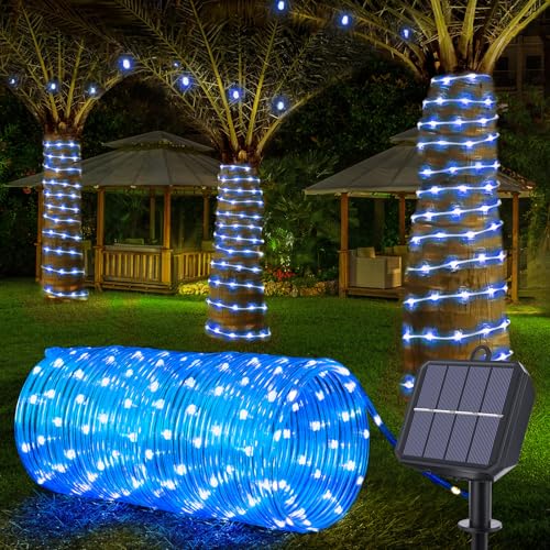 Solar Rope Lights, 33ft 100LED Solar String Lights, 8 Modes Waterproof Solar Powered Outdoor Light, Flexible Clear Tube Light for Garden Backyard Patio Deck Porch Pool Tree Christmas Decoration - Blue - color: Blue, size: 33ft