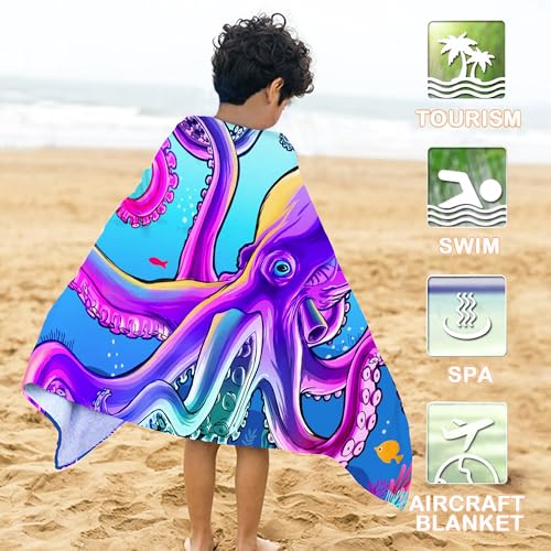 Bonsai Tree Large Octopus Beach Towel, Blue Microfiber Bath Towel for Women, Sand Free Quick Dry Travel Towels Large Octopus for Women Yoga Sports Adults 30" X 60" - color: Octopus, size: 30"x60"