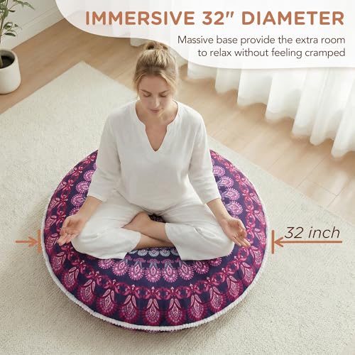 Codi Meditation Floor Pillow Set of 2, Round Large Pillows Seating for Adults, Bohemian Mandala Circle Cushion for Outdoor Fireplace Yoga Living Room, 32 Inch, Memory Foam Added, Purple Orchid NEW - color: Round | Purple Orchid, size: 2 Count (Pack of 1)