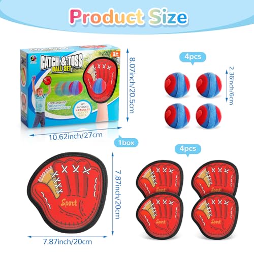 DISHIO Toss and Catch Ball Game Outdoor, Yard Games Beach Toys Pool Toddler Baseball Glove & Catch Ball Toys - color: Red, Blue