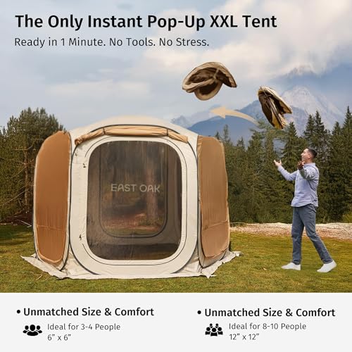 East Oak 12×12 FT Pop Up Canopy Tent with Mesh | Outdoor Screen House with 6 Sunshades | Instant Canopy with Portable Carry Bag | Gazebo Tent for Camping, Patio, and Beach | Beige - size: 12*12 FT