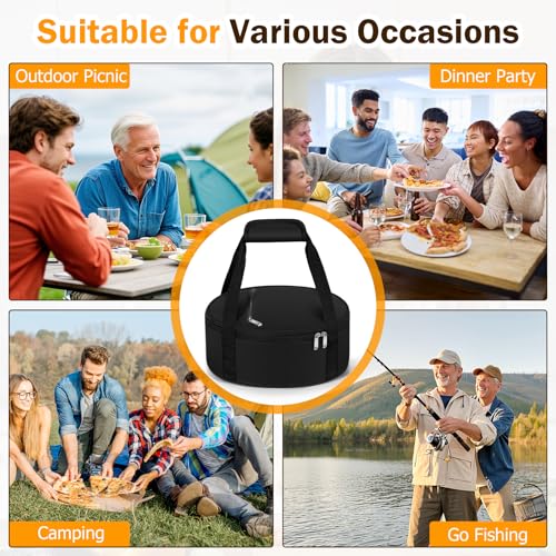 Round Insulated Casserole Carrier – 12" Portable Pie Carrier Bag for Hot or Cold Food, Leakproof Thermal Lunch Tote with Handle for Parties Picnic & Travel - Black - color: Black, size: Single