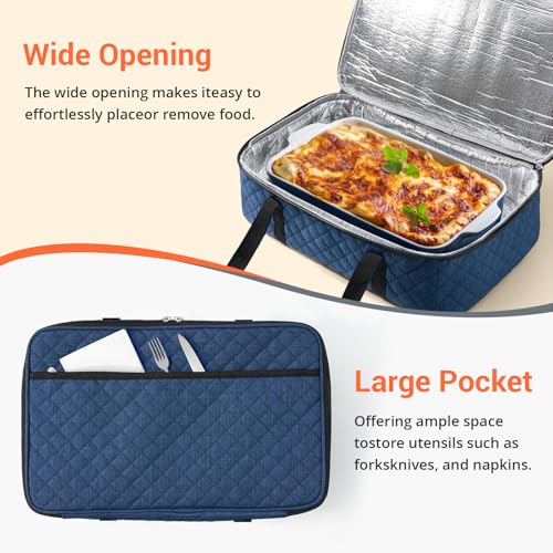 Insulated Casserole Carrier Portable Food Tote for Hot or Cold – Fits 9"x13" Baking Dish, Lasagna Holder for Parties, Picnic, Travel, Beach - Navy Blue - color: Navy Blue