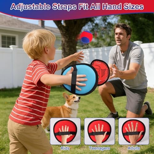 Toss and Catch Ball Game for Kids, 4 Paddles Sticky Balls Set Toddlers Baseball Gloves, Outdoor Beach Yard Pool Catch Toy, Birthday Gifts for Boys Girls Ages 3-12