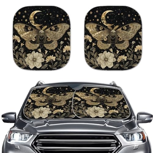 Butterfly Moon Front Windshield Sunshade 2 Piece Car Shade Front Windshield Shades Durable Premium UV Rays Sun Shade Outdoor Protective Sun Blocker Easy Install - color: Butterfly Moon0