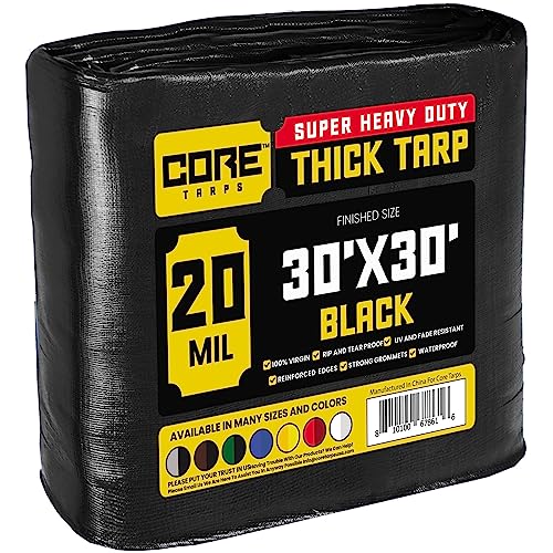 Core Tarps Extreme Heavy Duty 20 Mil Tarp Cover, Waterproof, UV Resistant, Rip and Tear Proof, Poly Tarpaulin with Reinforced Edges for Roof, Patio, Pool, Boat (Black 30′ X 30′) - color: Black-20 Mil, size: 30′ X 30′