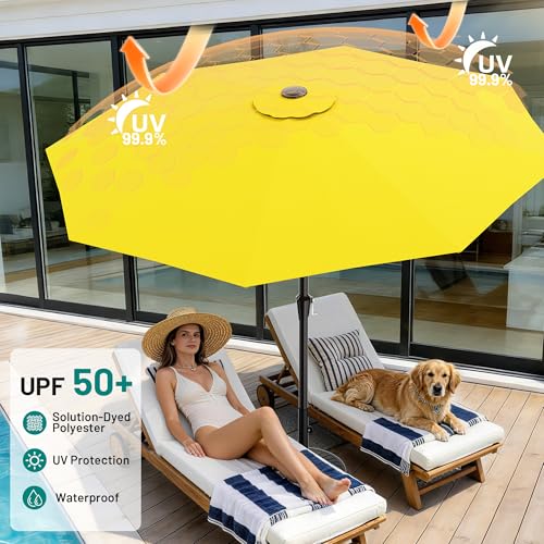 AreShark 10 FT Outdoor Patio Umbrella, Patio Table Umbrella with Push Button Tilt and Crank, Outdoor Patio Umbrellas with 8 Fiberglass Ribs, Patio Umbrellas for Market, Garden, Pool (Yellow) - color: Yellow